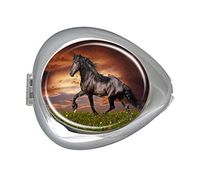 Black Friesian Horse Trot Custom Silver Oval Pill Box Pocket Purse Pill Case Medical Tablet Holder Weekly Pill Organizer Decoration Box Wallet