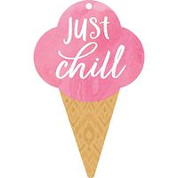 P. Graham Dunn Just Chill Ice Cream Cone Nautical Pink 3 x 2 Wood Hanging Gift Wrap Tag Charms Set of 5