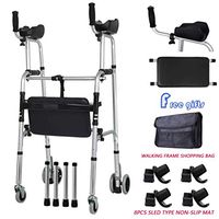 Trjyr Walker- Foldable Adjustable Standard Walking Frame Walker with Padded Seat and Arm Rest, Elderly Stroke Hemiplegic Rehabilitation Handicap Lower Limb Trainer