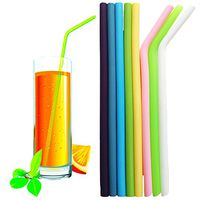 Reusable Silicone Drinking Straws - Long Flexible BPA Free Rubber Straws for 20oz and 30oz Tumblers - 12Pack 10" Foldable Collapsible Flathead Straws with Cleaning Brush for Adults Kids