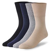 Diabetic Cotton Cushion Socks, Forcool Soft Seamless Toe, Non-Binding Top Crew Medical Socks, 4 Pairs Large Black/Gray/Navy/Beige