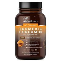 NOB Naturals Turmeric Curcumin & Bioperine for 250% Increased Absorption | for Pain Relief, Joint Support & Energy | Vegan Turmeric Curcumin Supplement with 95% Curcuminoids | 60 Capsules | 1-Month