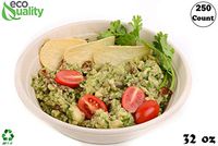 250 Count - EcoQuality 32oz Round Disposable Bowls Natural Sugarcane Bagasse Bamboo Fibers Sturdy Compostable Eco Friendly Environmental Paper Plastic Bowl Alternative Tree Free