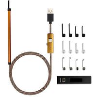 JM-D WiFi Otoscope Ear Scope Ear Canal Eardrum Inspection Camera with 6 LED Lights Safe Earwax Cleaner Earpick Tool with 1 Megapixels IP67 Waterproof for iPhone iOS Android Windows Mac,Gold