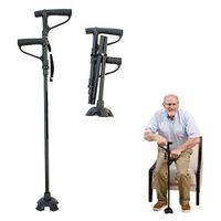 Outdoor Multi-Function Fordable Double Handle Crutches Alpenstocks Aluminum Alloy Old Man Walking Stick Four-Leg