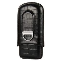 CIGARISM Crocodile Embossed Genuine Leather Cigar Holder Case Cutter Set (Black)