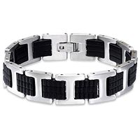 Caratera Handcuff Bracelets for Men 316L Surgical Grade Stainless Steel + Rubber