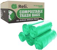 Reli. Compostable 33 Gallon Trash Bags (80 Count Bulk), Large Biodegradable Compost Trash Bags 30 Gallon - 33 Gallon, 35 Gal, Eco-Friendly, Decompostable Garbage Bags (33 Gal)