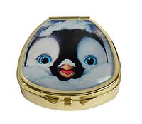 MaXing Personalized Lovely Penguin Custom Gold Glass Fan Shape Pill Case Stainless Steel Pill Box Decorative Case