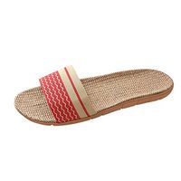 Emimarol Home Slippers Women Linen Indoor Shoes Men Beach Slipper Silent Flip Flops for Women Sandals Red
