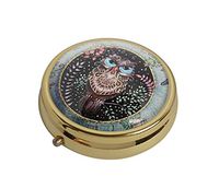 Glasscase Cute owl and Flower Custom Glass Stainless Steel Gold Round Pill Case Medicine Vitamin Organizer Holder Case