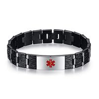 linnalove The Men's Medical Alert Bracelets Meridian Stainless Steel Medical id Bracelets for Men with Free Engraving(Black)-85
