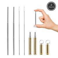 Sip Easy 2-pack Reusable Straws, Collapsible Metal Drinking Straws, Portable Straw With Case (Gold)