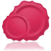 Tiger Chef 96-Pack Fuchsia Color Round Scalloped Rim Disposable Plastic Plate Set for 48 Guests Includes 48 10-Inch Dinner Plates, 48 8-Inch Salad Plates - BPA-Free
