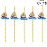 OUNONA 10pcs Paper party Straws Bar cocktail drinking straw with Boat Drinking Decoration Straws for Birthday Wedding Party(Yellow)