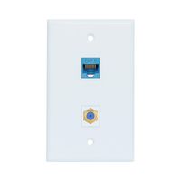 Coax Ethernet Wall Plate Female to Female - Ethernet and Coax Cat6 Wall Plate in White - 1 Ethernet Port + 1 TV Coax Cable/F-Type Connector