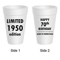 Mandeville Party Company, 10 count Styrofoam Cups, Happy 70th Birthday - Limited 1950 Edition, Aged to Perfection