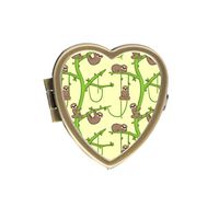 Cute Sloth Animals Hanging and Resting On Tropical Trees Custom Fashion Bronze Tone Heart Pill Box Medicine Tablet Holder Wallet Organizer Case for Pocket or Purse