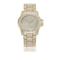 YunhuiM⌚Women Watch Fashion Full Diamond Rhinestone Band Luxurious Analog Quartz Round Wrist Watch Watches (Gold)