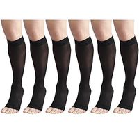 Sheer Compression Stockings, 15-20 mmHg, Women's Knee High Length, Open Toe, 20 Denier Black X-Large (6 Pairs)