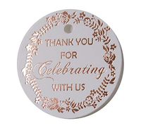 Thank You Tags, Round Circle Gift Tag, 30 Pack, Off-White Paper, Rose Gold, Foil Print Collection (Tag1 Rose Gold)