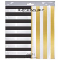 Flexicore Packaging Black Striped & Gold Striped Gift Wrap Tissue Paper Size: 20 Inch X 30 Inch | Count: 48 Sheets | Color: Black Stripe & Gold Stripe