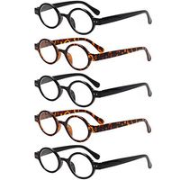 JOSCHOO 5 Pack Retro Round Reading Glasses Mini Small Comfortable Readers for Women Men (3 Black 2 Tortoise, 5.0)