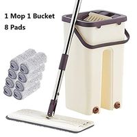SADDPA Flat Squeeze Mop and Bucket Hand-Free Wringing Floor Cleaning Mop Wet or Dry Usage Magic Automatic Spin Self Cleaning Lazy Mop (Color : E 1 Mop 8 Pads)