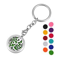 HOUSWEETY Aromatherapy Essential Oil Diffuser Key Chain - Stainless Steel Locket Keychain,11 Refill Pads(Engraving)