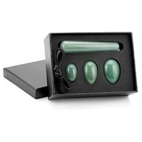 Top Plaza Yoni Eggs 3 Size Drilled Green Aventurine Eggs & 1 Massage Wnad for Kegel Exercise,Yoni Pelvic Floor Muscles Massage Exercise to Gain Better Muscles Control,Health Care Gift for Women