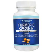 Beaver Brook All Natural Turmeric Curcumin with Black Pepper Extract for Better Absorption 1,200mg Dietary Supplement Joint Pain Relief, Anti-Inflammatory, Antioxidant Supplement Non-GMO - 60 Capsules