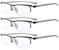 Eyekepper 3 Pairs Half-Rim Reading Glasses Gunmetal Frame Reader Eyeglasses for Men Women Reading +1.75