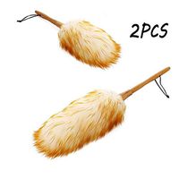 ZUEN 2PCS Lambswool Duster, Anti-Static, Cobweb Feather Duster with Wood Handle Attracts and Holds Dust for Home, Office and Car
