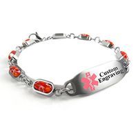 My Identity Doctor - Customized Medical Alert Bracelet with Engraving for Ladies - 5mm Steel, Glass - Pink - Wrist Size 7 Inch