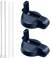 Flgoo Straw Lid for Wide Mouth Water Bottle with Straws and Brush 2 Pack (Cobalt)