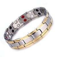 HiTreasure Double Strength 4 Elements Stainless Steel Magnetic Therapy Negative Ions Germanium Link Bracelet for Arthritis Pain Relief Anti-Radiation(Imported,3000 Gauss Each Link)