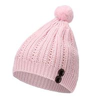 Theoylos Womens Winter Knit Beanie Hat Faux Fur Pompom Ski Cap Ladies Warm Skull Cap Slouchy Baggy Hairball Hat Pink