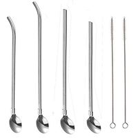 Spoon Straws Stainless Steel,Piyeam Spoon Straws Reusable,Cocktail Spoon Straws for Travel, Party, Banquet, Picnic(2 Straight + 2 Bent + 2 Brush)