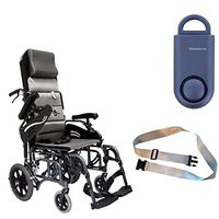 Karman VIP-515 Aluminum Lightweight Transport Wheelchair VIP515TP-16, 16"W X 16"D Seat, Flip Back Adjustable Armrests & Free 130 dB Matte Blue Personal Safety Alarm/Siren! + Silver Seatbelt!