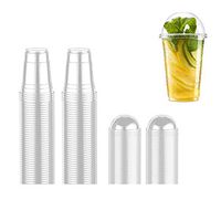 SOHAPY 50 Pack 16 OZ Clear Plastic Cups with Dome/Flat lids Smoothie Milkshake Dessert fruit juice Disposable cups for Cold Drink Bubble Iced Coffee Tea Salads sodas treat cup (16 oz with Dome lids)