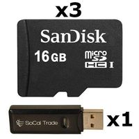 3 PACK - SanDisk 16GB MicroSD HC Memory Card SDSDQAB-016G (Bulk Packaging) LOT OF 3 with USB 2.0 MicoSD