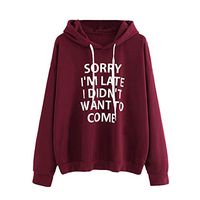 Veodhekai Women's Tops Letter Print Sweatshirt Pullover Tops O-Neck Hoodie Jumper Long Sleeve Cute Wine