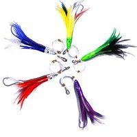 KUNSILANE Fishing Trolling Lures Saltwater Tuna Feathers Rig Teasers Squid Lures, Offshore Fishing Bullet Head 5PCS 6 Inch