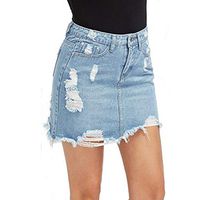 JQjian Womens Plus Size Denim Pure Color Hollow Out Skirt Pocket A-line Zipper Button Mini Skirt (M, Light Blue)