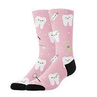 NEWINESS Womens Teens Gifts Novelty Casual Comfortable Soft Long Dress Socks Cotton Stockings All Seasons Hiking Running Pink Dental Fabric Toothpaste Socks