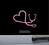 JS Artworks Stethoscope Heart Vinyl Decal Sticker (Soft Pink)