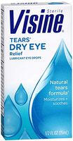 Visine Tears Dry Eye Relief Eye Drops Natural Tears Formula 0.50 oz (Pack of 4)