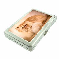Cigarette Case with Built in Lighter Silly Cat Kitten S10 Smoking King Size Cigarettes Silver Metal Wallet 4" X 2.75" RFID Protection