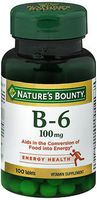 Nature's Bounty Vitamin B-6 100mg - 100 Tablets, Pack of 6