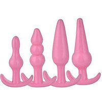 Set of 4 T-bar Base/Silicone Toys/Jeweled Stimulator Toys for Men and Women/3 pcs Beginners Silicon Anales Set/Best Idea for Gift/Pink